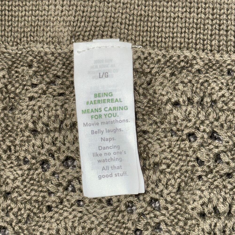 Aerie Crochet Coverup Pant Women's Large Olive Green Wide Leg Cottage Core Beach - Picture 4 of 11